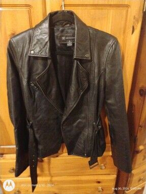 INC International Concepts Black Leather Moto Jacket